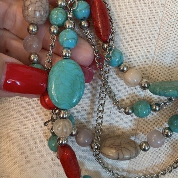 Multi Layer Southwestern Turquoise Statement Necklace # 204 - Picture 3 of 7